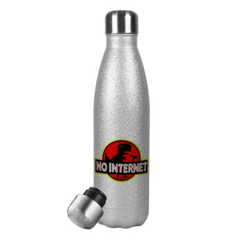 No internet, Metallic Glitter Silver Thermos Flask (Stainless steel), double-walled, 500ml