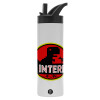 Metallic thermos bottle with straw & handle, stainless steel (Stainless steel 304), double-walled, 600ml.