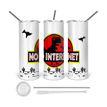 No internet, 360 Eco friendly ποτήρι θερμό (tumbler) από ανοξείδωτο ατσάλι 600ml, με μεταλλικό καλαμάκι & βούρτσα καθαρισμού