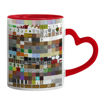 Minecraft blocks, Mug heart red handle, ceramic, 330ml