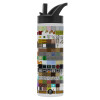 Metallic thermos bottle with straw & handle, stainless steel (Stainless steel 304), double-walled, 600ml.