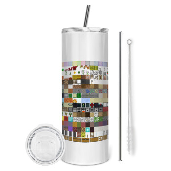 Minecraft blocks, Tumbler ποτήρι θερμό από ανοξείδωτο ατσάλι 600ml, με μεταλλικό καλαμάκι & βούρτσα καθαρισμού