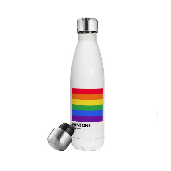 Pantone Rainbow, Μεταλλικό παγούρι θερμός Λευκό (Stainless steel), διπλού τοιχώματος, 500ml