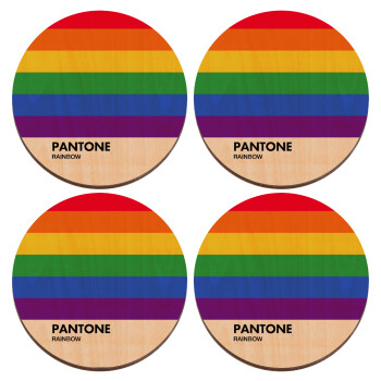 Pantone Rainbow, ΣΕΤ x4 Σουβέρ ξύλινα στρογγυλά plywood (9cm)