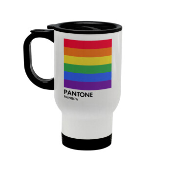 Pantone Rainbow, Κούπα ταξιδιού ανοξείδωτη με καπάκι, διπλού τοιχώματος (θερμό) λευκή 450ml