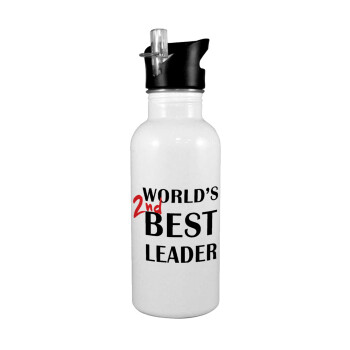 World's 2nd Best leader , Παγούρι νερού Λευκό με καλαμάκι, ανοξείδωτο ατσάλι 600ml