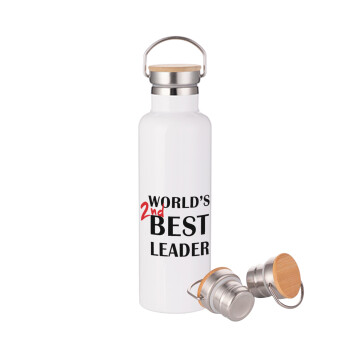 World's 2nd Best leader , Stainless steel White with wooden lid (bamboo), double wall, 750ml