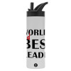 Metallic thermos bottle with straw & handle, stainless steel (Stainless steel 304), double-walled, 600ml.