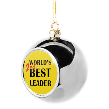 World's 2nd Best leader , Silver 8cm Christmas tree ball ornament