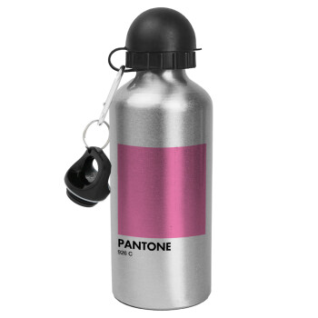 PANTONE Pink C, Μεταλλικό παγούρι νερού, Ασημένιο, αλουμινίου 500ml
