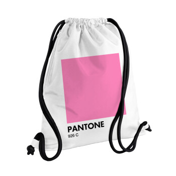 PANTONE Pink C, Τσάντα πλάτης πουγκί GYMBAG λευκή, με τσέπη (40x48cm) & χονδρά κορδόνια