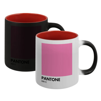 PANTONE Pink C, Κούπα Μαγική εσωτερικό κόκκινο, κεραμική, 330ml που αλλάζει χρώμα με το ζεστό ρόφημα