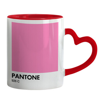 PANTONE Pink C, Κούπα καρδιά χερούλι κόκκινη, κεραμική, 330ml
