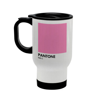 PANTONE Pink C, Stainless steel travel mug with lid, double wall white 450ml