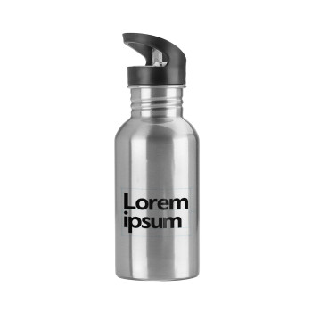 Lorem ipsum, Παγούρι νερού Ασημένιο με καλαμάκι, ανοξείδωτο ατσάλι 600ml