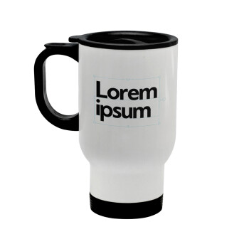 Lorem ipsum, Stainless steel travel mug with lid, double wall white 450ml