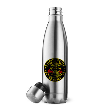 cobra kai strike first dojo, Μεταλλικό παγούρι θερμός Inox (Stainless steel), διπλού τοιχώματος, 500ml