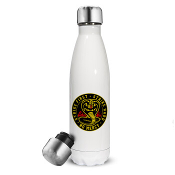 cobra kai strike first dojo, Metal mug thermos White (Stainless steel), double wall, 500ml