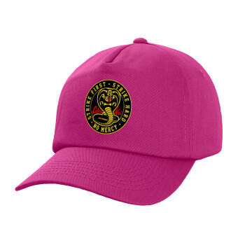 cobra kai strike first dojo, Children's Baseball Cap, 100% Cotton Twill, Fuchsia (COTTON, CHILDREN'S, UNISEX, ONE SIZE)