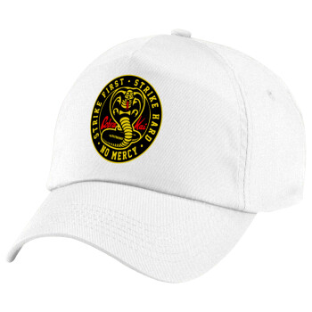 cobra kai strike first dojo, Καπέλο παιδικό Baseball, 100% Βαμβακερό Twill, Λευκό (ΒΑΜΒΑΚΕΡΟ, ΠΑΙΔΙΚΟ, UNISEX, ONE SIZE)