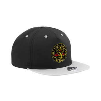 cobra kai strike first dojo, Καπέλο Ενηλίκων Flat Snapback Μαύρο/Γκρι, (100% ΒΑΜΒΑΚΕΡΟ TWILL, ΕΝΗΛΙΚΩΝ, UNISEX, ONE SIZE)