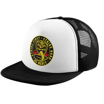 cobra kai strike first dojo, Adult Soft Trucker Hat with Black/White Mesh (POLYESTER, ADULT, UNISEX, ONE SIZE)