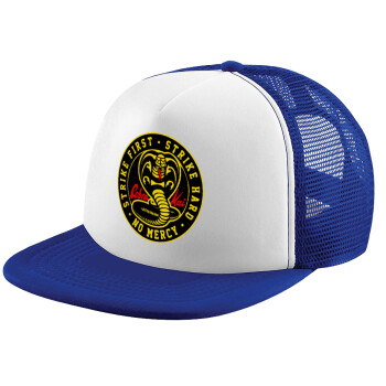 cobra kai strike first dojo, Καπέλο Ενηλίκων Soft Trucker με Δίχτυ Blue/White (POLYESTER, ΕΝΗΛΙΚΩΝ, UNISEX, ONE SIZE)