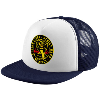 cobra kai strike first dojo, Καπέλο Ενηλίκων Soft Trucker με Δίχτυ Dark Blue/White (POLYESTER, ΕΝΗΛΙΚΩΝ, UNISEX, ONE SIZE)