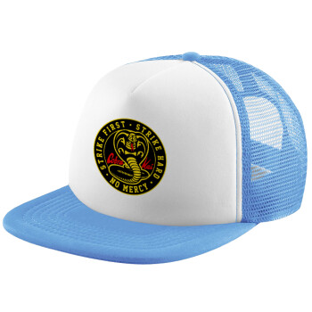 cobra kai strike first dojo, Child's Soft Trucker Hat with Blue/White Mesh (POLYESTER, CHILD, ONE SIZE)