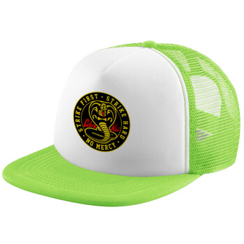 cobra kai strike first dojo, Adult Soft Trucker Hat with Mesh GREEN/WHITE (POLYESTER, ADULT, ONE SIZE)