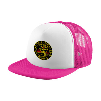 cobra kai strike first dojo, Καπέλο Ενηλίκων Soft Trucker με Δίχτυ Pink/White (POLYESTER, ΕΝΗΛΙΚΩΝ, UNISEX, ONE SIZE)