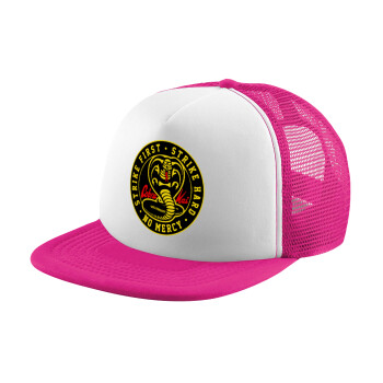 cobra kai strike first dojo, Καπέλο Ενηλίκων Soft Trucker με Δίχτυ Pink/White (POLYESTER, ΕΝΗΛΙΚΩΝ, UNISEX, ONE SIZE)