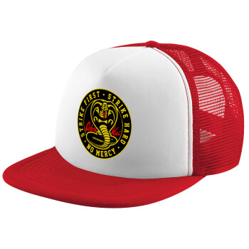 cobra kai strike first dojo, Καπέλο Ενηλίκων Soft Trucker με Δίχτυ Red/White (POLYESTER, ΕΝΗΛΙΚΩΝ, UNISEX, ONE SIZE)