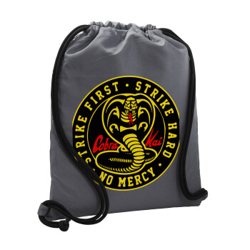 cobra kai strike first dojo, Τσάντα πλάτης πουγκί GYMBAG ΓΚΡΙ, με τσέπη (40x48cm) & χονδρά κορδόνια