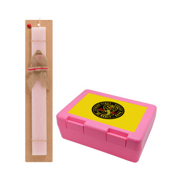 cobra kai strike first dojo, Easter Set, children's snack container PINK & scented flat Easter candle (30cm) (PINK)