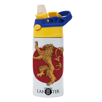 House Lannister GOT, Children's hot water bottle, stainless steel, with safety straw, green, blue (360ml) BPA FREE