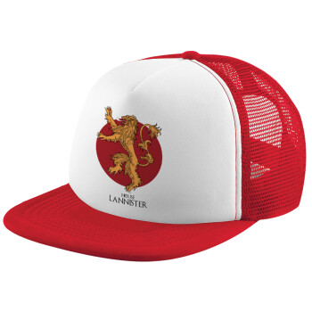 House Lannister GOT, Adult Soft Trucker Hat with Red/White Mesh (POLYESTER, ADULT, UNISEX, ONE SIZE)