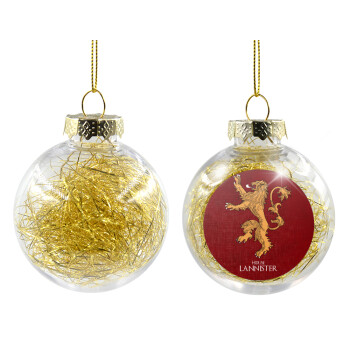 House Lannister GOT, Transparent Christmas tree ball ornament with gold filling 8cm