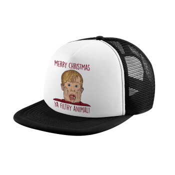 home alone, Merry Christmas ya filthy animal, Καπέλο Ενηλίκων Soft Trucker με Δίχτυ Black/White (POLYESTER, ΕΝΗΛΙΚΩΝ, UNISEX, ONE SIZE)