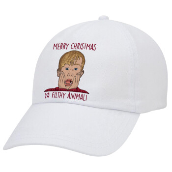 home alone, Merry Christmas ya filthy animal, Καπέλο Ενηλίκων Baseball Λευκό 5-φύλλο (POLYESTER, ΕΝΗΛΙΚΩΝ, UNISEX, ONE SIZE)