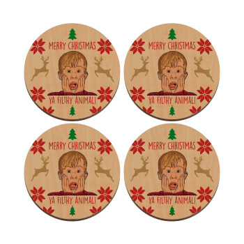 home alone, Merry Christmas ya filthy animal, ΣΕΤ x4 Σουβέρ ξύλινα στρογγυλά plywood (9cm)