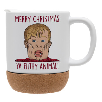 home alone, Merry Christmas ya filthy animal, Ceramic coffee mug Cork (MAT), 330ml (1pcs)