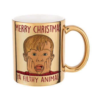 home alone, Merry Christmas ya filthy animal, Mug ceramic, gold mirror, 330ml