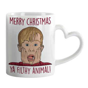 home alone, Merry Christmas ya filthy animal, Mug heart handle, ceramic, 330ml