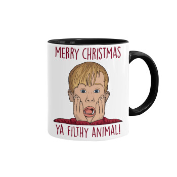 home alone, Merry Christmas ya filthy animal, Mug colored black, ceramic, 330ml