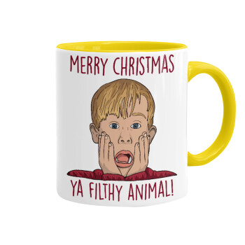 home alone, Merry Christmas ya filthy animal, Mug colored yellow, ceramic, 330ml