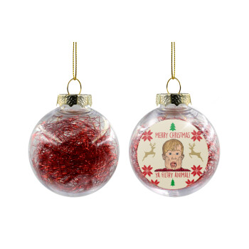 home alone, Merry Christmas ya filthy animal, Transparent Christmas tree ball ornament with red filling 8cm