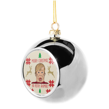 home alone, Merry Christmas ya filthy animal, Silver 8cm Christmas tree ball ornament