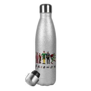 Christmas FRIENDS, Metallic Glitter Silver Thermos Flask (Stainless steel), double-walled, 500ml