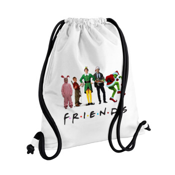 Christmas FRIENDS, Backpack pouch GYMBAG white, with pocket (40x48cm) & thick cords